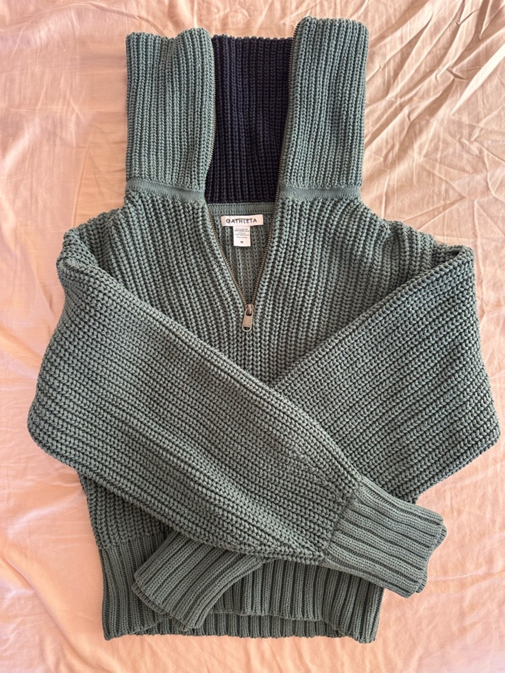 Athleta Sage Green Half-Zip Hooded Ribbed Sweater